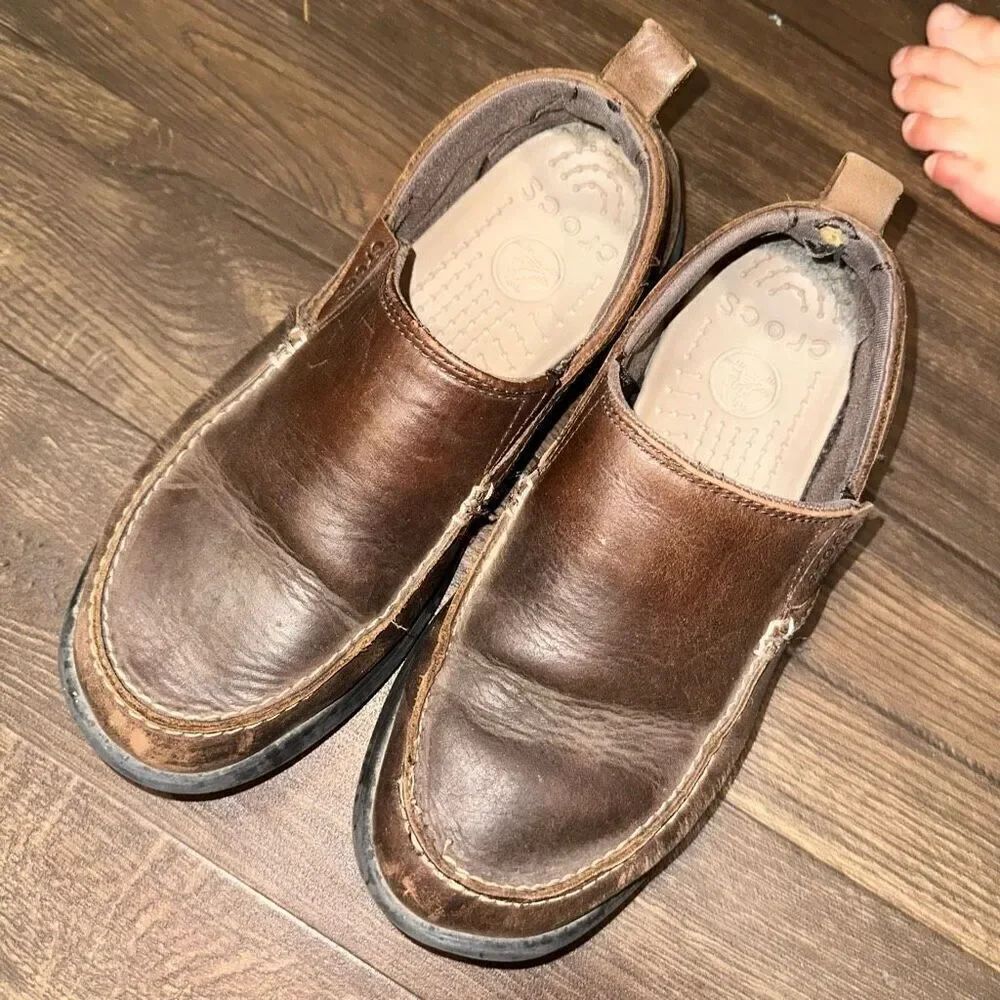 Crocs brown rubber sole slip on ortho size 10 loafers